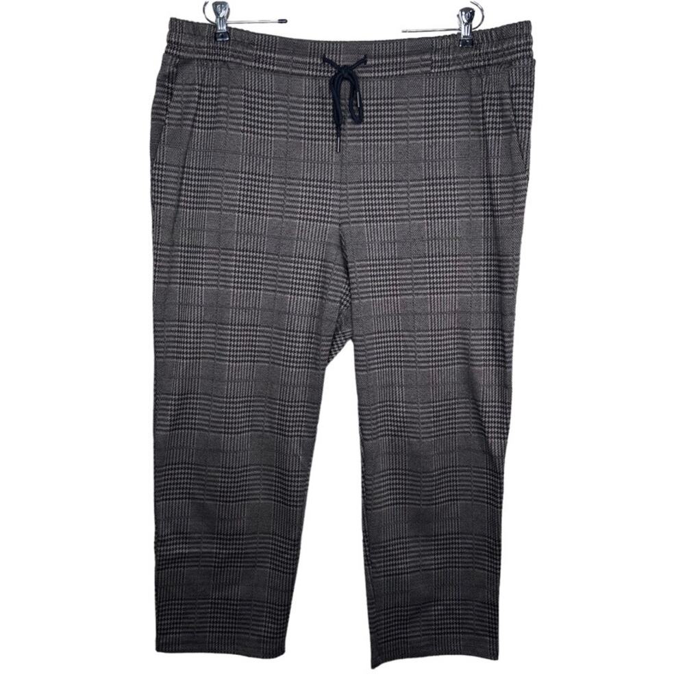 A New Day Black & Brown Houndstooth Check Knit Pull-on Stretch Cropped Pants XXL